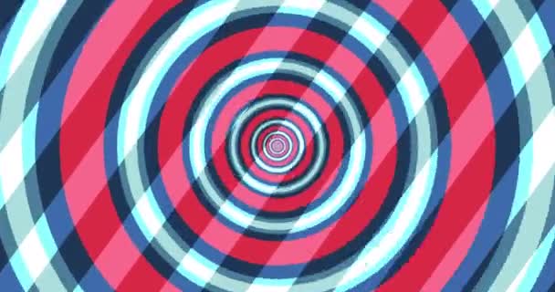 Летающие Через Оптическую Иллюзию Кругов Создающих Абстрактный Туннель Синий Красный — стоковое видео