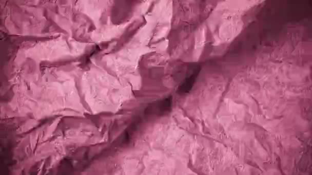 Video Widok Góry Pomarszczonego Papieru Teksturowanego Różowy Pognieciony Tło Tekstury — Wideo stockowe