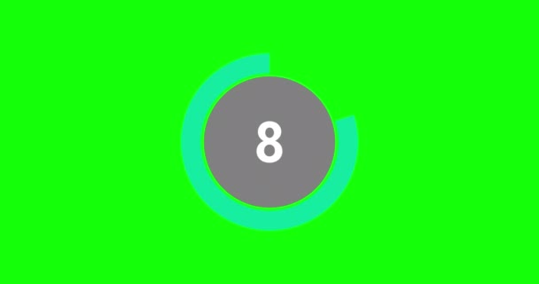 カウントダウンタイマーは10秒から0秒のリアルタイム 緑の背景にカウントダウンアニメーションの近代的なフラットデザイン 4K解像度 — ストック動画
