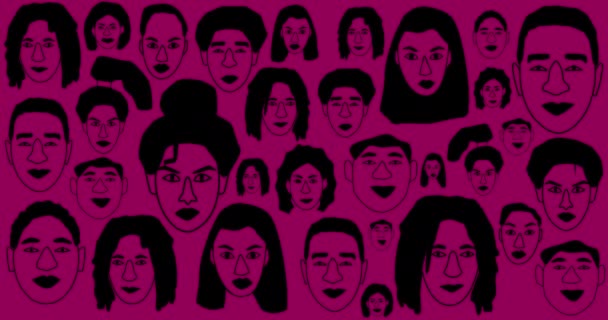Месяц Чёрной Истории Портреты Абстрактных Людей Появляются Розовом Фиолетовом Желтом — стоковое видео