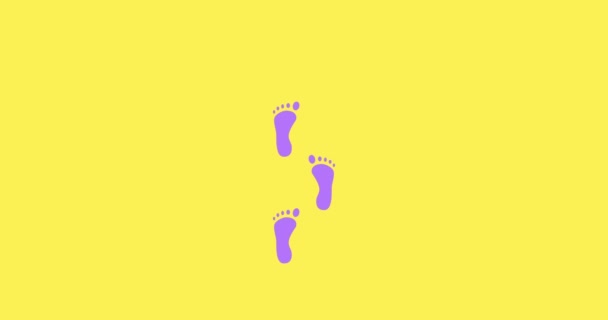 脚装载机循环动画 4K分辨率动画 人类脚印在紫色背景上行走动画 脚步声标志或图标动画 — 图库视频影像
