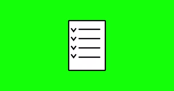 テキストとチェックマークが緑色の背景に隔離されたリストのアニメーションアイコン 目標の概念を達成するためのオフィス リスト Doリスト 計画または手順 — ストック動画