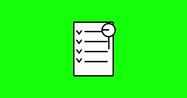 动画图标列表与文字 检查标记和放大镜隔离的绿色背景 办公室 待办事项清单 实现目标构想的计划或步骤 — 图库视频影像