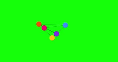 Animation with moving lines and circle shapes linked together. Abstract motion design for logo or loader on green background. 4k resolution geometric animation.