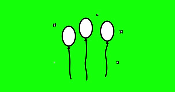 Loop Animatie Van Eenvoudige Omtrek Ballon Pictogram Zwart Wit Ballon — Stockvideo