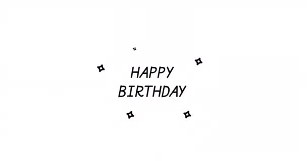 Feliz Cumpleaños Simple Animación Blanco Negro Aislado Sobre Fondo Blanco — Vídeos de Stock