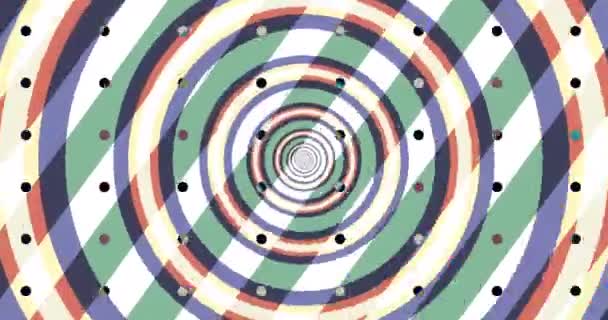 Flyger Genom Optisk Illusion Cirklar Prickar Och Linjer Skapar Abstrakt — Stockvideo