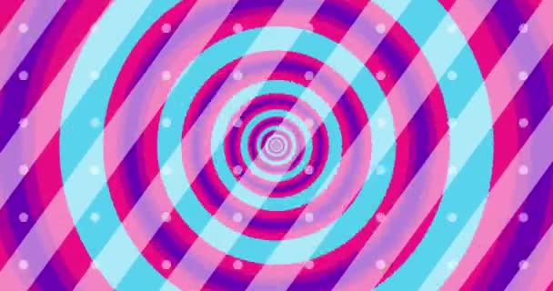 Летающие Через Оптическую Иллюзию Кругов Создающих Абстрактный Туннель Розовый Синий — стоковое видео