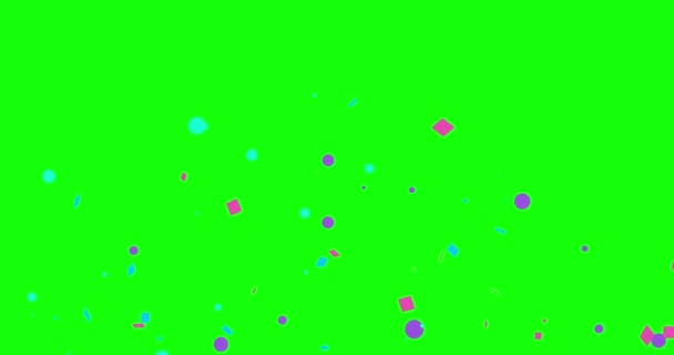 Розовый Фиолетовый Синий Желтый Конфетти Анимации Изолированы Зеленом Фоне Праздничный — стоковое видео