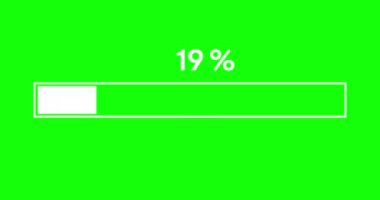 Basit beyaz ilerlemesi ya da yükleyici çubuk animasyonu. Yeşil arka planda 0 'dan 100' e kadar yükleme çubuğu var. 4K çözünürlük canlandırması.