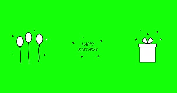 Set Van Geanimeerde Verjaardagspictogrammen Animatie Iconen Van Geschenken Ballonnen Gelukkige — Stockvideo