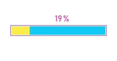 Basit renkli ilerleme ya da yükleyici çubuk animasyonu. Beyaz arka planda 0 'dan 100' e kadar yükleme çubuğu var. 4K çözünürlük canlandırması.