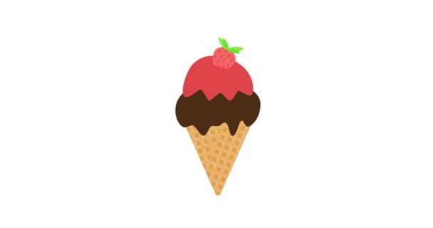 アイスクリームを背景にしたアニメーション 夏のアイスクリームコーンは白い背景を移動します 4K解像度夏デザートループアニメーション — ストック動画