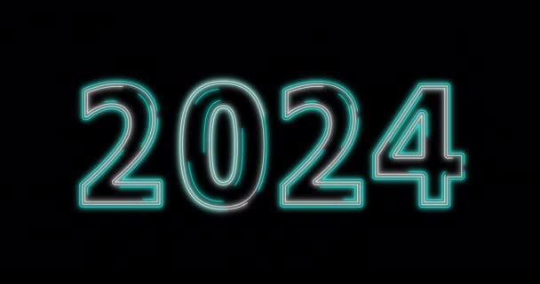 Azul Iluminar Dígitos 2024 Projeto Ano Novo Com Brilho Néon — Vídeo de Stock