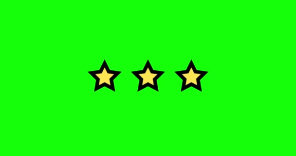 Animación Tres Estrellas Conjunto Estrellas Clasificación Tres Estrellas Fondo Verde — Vídeo de stock