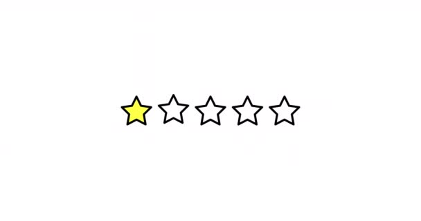 Animación Cinco Estrellas Conjunto Estrellas Clasificación Una Estrella Fondo Blanco — Vídeo de stock