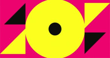 Modern döngü Canlandırılmış Geometrik kalıp veya arkaplan. Pembe, sarı ve siyah renkli 4K çözünürlüklü geometrik hareket tasarımı. Çemberler ve üçgenlerle soyut hareket eden şekiller