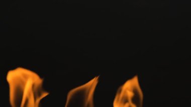 Siyah arka planda izole edilmiş ateş hattı ya da alevler. Siyah duvar arka planında yanan Ateşin tam HD yavaş çözünürlüklü videosu.