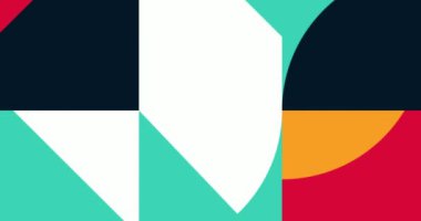 Modern Animasyon Geometrik desen veya arkaplan. 4K çözünürlüklü geometrik hareket tasarımı. Çemberler, üçgenler ve karelerle soyut hareket etme şekilleri.