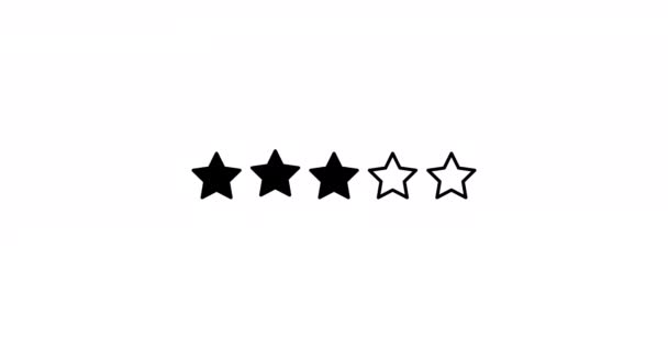 星評価アニメーション 星のセット ホワイトバックグラウンドの3つ星評価 製品品質 フィードバック 顧客レビュー — ストック動画