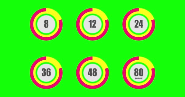 Zestaw Zegara Odliczającego Sekund Nowoczesny Płaski Design Animacji Odliczania Zielonym — Wideo stockowe