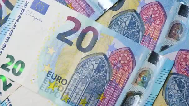 Vinte Euros Fundo Fechar Muitas Notas Euro Notas Moeda Dinheiro — Vídeo de Stock
