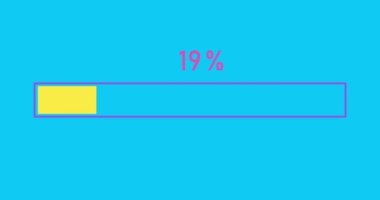 Basit renkli ilerleme ya da yükleyici çubuk animasyonu. Mavi arkaplanda 0 'dan 100' e kadar yükleme çubuğu var. 4K çözünürlük canlandırması
