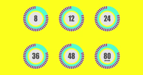 倒计时定时器设定在10秒 15秒 30秒 45秒和60秒至0秒 现代平板设计倒计时动画在黄色背景10 60秒 4K分辨率 — 图库视频影像