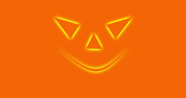 橙色可怕的霓虹灯发光南瓜脸出现在橙色背景 万圣节的概念 4K分辨率动画 万圣节循环动画与杰克 — 图库视频影像