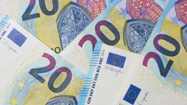 Zwanzig Euro Hintergrund Schauen Sie Sich Viele Euro Scheine Genauer — Stockvideo