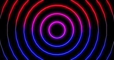 Parlak yuvarlak neon, soyut gradyan çizgileri teknoloji fütüristik hareket arkaplanı. Kusursuz döngülü geometrik desen. Siyah arkaplanda 4K çözünürlüklü video canlandırması