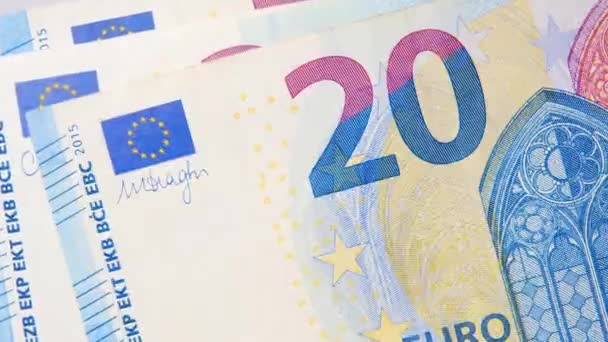 Euro Achtergrond Sluiten Veel Euro Geld Rekeningen Bankbiljetten Geld Munteenheid — Stockvideo