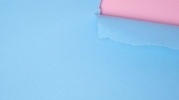 Full Замедленное Видео Разорванной Бумагой Абстрактный Бумажный Видеобаннер Розового Голубого — стоковое видео