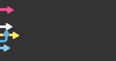 Yönlendirme konsepti. Soyut oklar minimum düz dizayn animasyonu. Animasyon Okları, noktalar veya gri arkaplan üzerindeki yönler