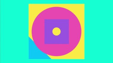 Geometrik soyut arkaplan. Modern Animasyon Geometrik desen veya arkaplan. 4K çözünürlüklü geometrik hareket tasarımı. Çemberler, kareler ve üçgenler ile soyut hareket eden şekiller.