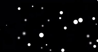 Siyah arka planda beyaz konfeti animasyonu izole edildi. Yuvarlak konfetiyle bayram renkli animasyon şablonu. Alfa kanalı