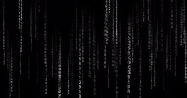 Siyah arka planda semboller yağmuru. Kod etkisi animasyonu yağıyor. Şifreleme için parlayan parmaklı arkaplan ve siber uzay teknolojisindeki yazılım verileri için dijital virüs kodları güvenli.