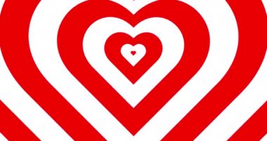 Optik ilüzyon kalp geçmişini döndür. Hipnotik kalp modelini hızlı hareket ettiriyor. Sevgililer Günü konsepti için psikedelik kalpler. Romantik arkaplan.