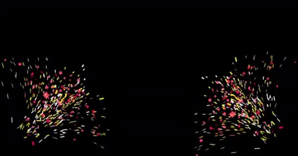 ブラックバックで隔離されたコンセッティや花火のアニメーション フェスティバルホリデー カラフルなアニメーションと Confetti コピースペース付きのサルートバナーアニメーション — ストック動画