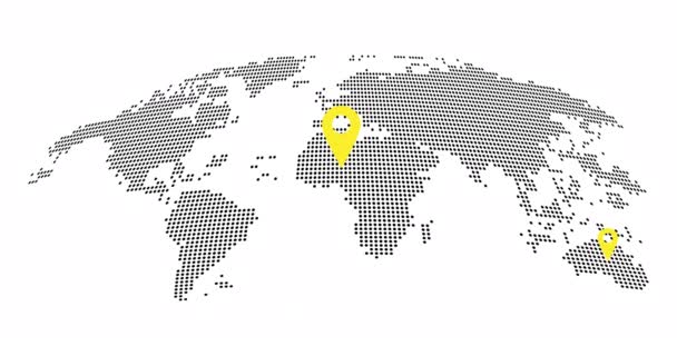 Abstrato Mundo Mapa Animação Com Ponteiros Pinos Conceito Navegação Viagens — Vídeo de Stock