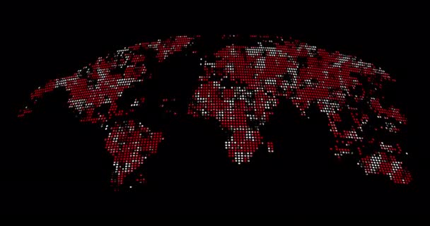 数字世界掩盖了黑暗背景下的世界地图 环球地图无缝循环动画 数字海量数据或云计算概念 全球社会网络或互联网和技术 — 图库视频影像