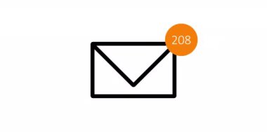 Çemberde otomatik sayım numarası olan e-posta zarfının canlandırması. Beyaz arka planda. Teslimat konsepti. Beyaz arkaplanda e- posta simgesi canlandırması gönder. İleti Gönderme ve Alma Konsepti