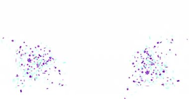 Konfeti ya da havai fişek animasyonu beyaz arka planda izole edilmiş. Konfetiyle bayram renkli animasyonları. Sancak animasyonunu kopyalama alanı ile selamla.