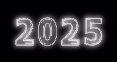 Parlak neon ışıklı parmaklar 2025 yeni yıl tasarımı ve neon parıltısı. Soyut kozmik canlı renk arkaplanı. Parlayan neon ışıkları. Mutlu yıllar 2025. Gelecekçi stil döngüsü Yeni Yıl Canlandırması