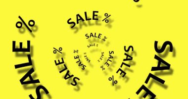 İndirimli kinetik tipografi. Satış tüneli metni döndürüyor. İndirimli harfler.