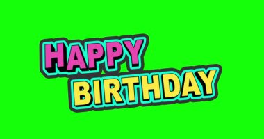 Mutlu yıllar 3 boyutlu festival animasyonu. Mutlu yıllar ya da yeşil arkaplandaki harf canlandırması