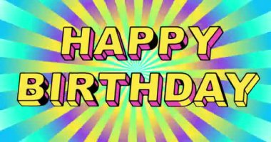 Mutlu yıllar 3 boyutlu festival animasyonu. Disko gradyanı arkaplanındaki mutlu yıllar metni veya harf canlandırması.