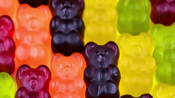Jelly Αρκούδες Gummy Αρκούδες Φόντο Βίντεο Κοντινή Προβολή Φωτεινό Φόντο — Αρχείο Βίντεο