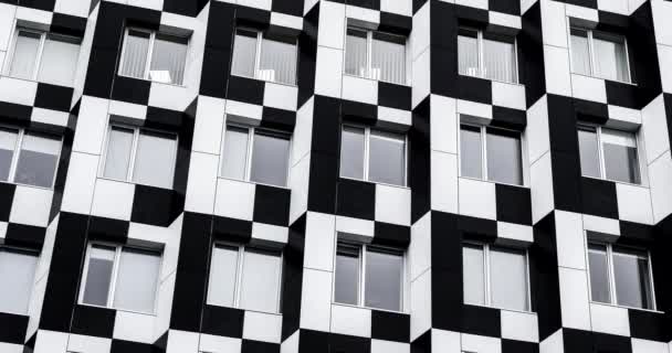 Video Fachada Del Edificio Moderno Blanco Negro Centro Comercial Domino — Vídeo de stock