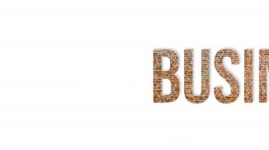 Beyaz arkaplanda metin ya da kelime işi canlandırıldı. İş konsepti. Kelime işi tuğladan yapılır